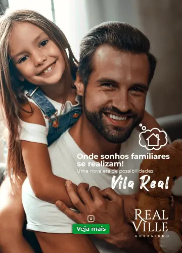 Banner para versão mobile "Onde sonhos familiareas se realizam!", na imagem pai e filha sorriem em momento amistoso.